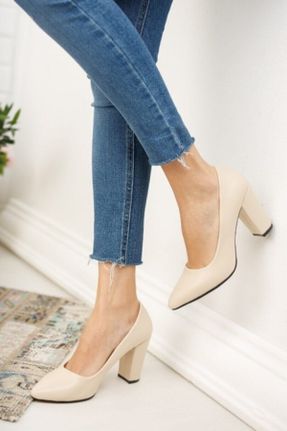کفش پاشنه بلند کلاسیک بژ زنانه چرم مصنوعی پاشنه ضخیم پاشنه متوسط ( 5 - 9 cm ) کد 354402780