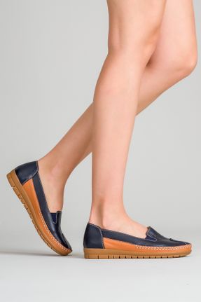 کفش کلاسیک سرمه ای زنانه چرم طبیعی پاشنه کوتاه ( 4 - 1 cm ) پاشنه ساده کد 807841291