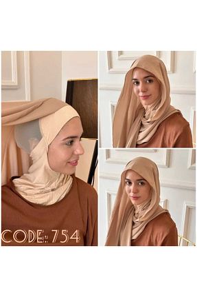 شال بژ زنانه کرپ aynour - کد 807890004