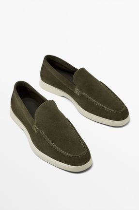 کفش لوفر خاکی مردانه چرم طبیعی پاشنه کوتاه ( 4 - 1 cm ) کد 807908237