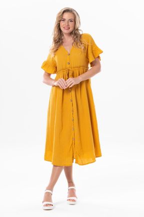 لباس زرد زنانه بافتنی رگولار آستین-کوتاه بیسیک کد 806305533