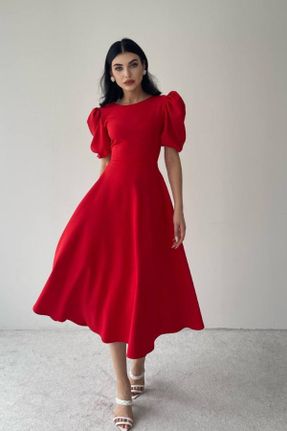 لباس مجلسی قرمز زنانه یقه گرد آستین استاندارد رگولار مخلوط پلی استر بدون آستر کد 808067682