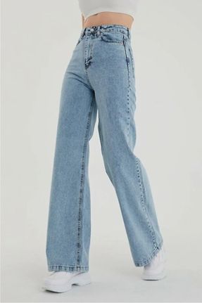 شلوار جین آبی زنانه پاچه راحت سوپر فاق بلند جوان استاندارد کد 306229990