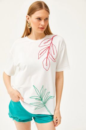 تی شرت نباتی زنانه رگولار یقه گرد پنبه - پلی استر تکی کد 807851756