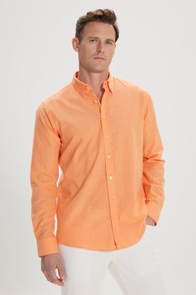پیراهن نارنجی مردانه رگولار یقه پیراهنی کد 709519888