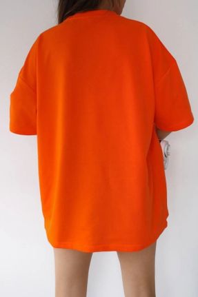 تی شرت نارنجی زنانه اورسایز یقه گرد تکی کد 807392407