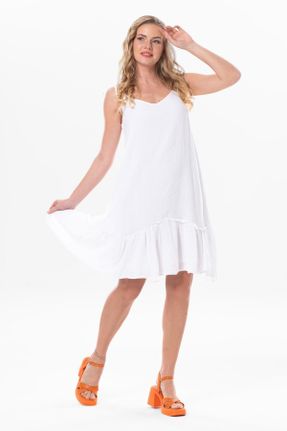 لباس سفید زنانه بافتنی پنبه (نخی) رگولار بند دار بیسیک کد 807727896