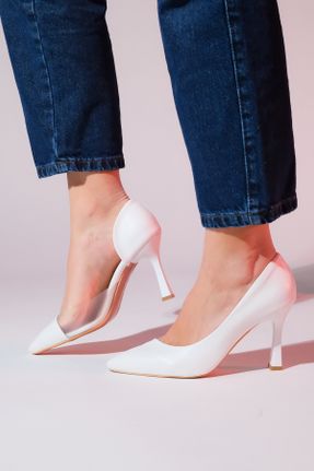 کفش پاشنه بلند کلاسیک سفید زنانه چرم مصنوعی پاشنه نازک پاشنه متوسط ( 5 - 9 cm ) کد 147984417