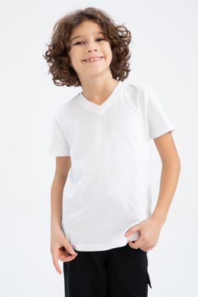 تی شرت سفید بچه گانه رگولار یقه هفت پنبه (نخی) تکی کد 473318117