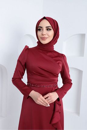 لباس زرشکی زنانه بافتنی اسلیم فیت پنبه - پلی استر کد 807582637