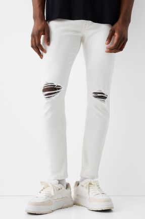 شلوار جین سفید مردانه پاچه رگولار پنبه (نخی) استاندارد کد 807704336