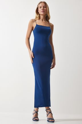 لباس آبی زنانه بافتنی پلی استر رگولار بند دار کد 807247381