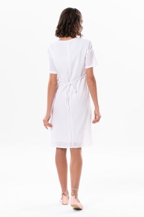 لباس سفید زنانه بافتنی رگولار آستین-کوتاه بیسیک کد 807685743