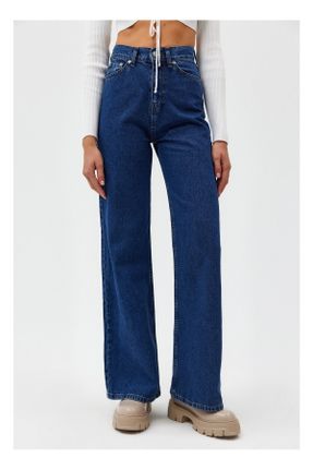 شلوار جین آبی زنانه پاچه راحت سوپر فاق بلند جوان کد 807871104