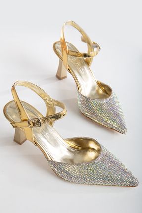 کفش پاشنه بلند کلاسیک طلائی زنانه سنگی پاشنه نازک پاشنه متوسط ( 5 - 9 cm ) کد 807353810