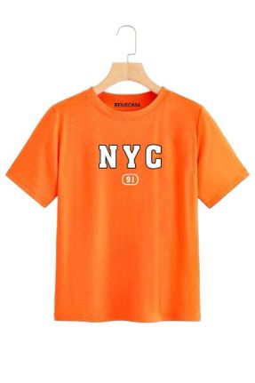 تی شرت نارنجی بچه گانه یقه گرد مخلوط پلی استر رگولار کد 807428019