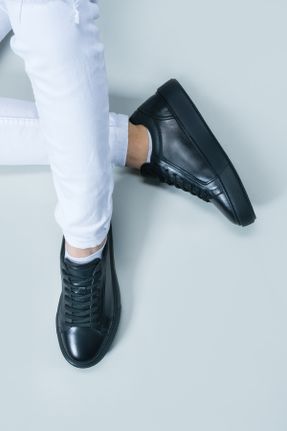 کفش کژوال مشکی مردانه چرم طبیعی پاشنه کوتاه ( 4 - 1 cm ) پاشنه ضخیم کد 807435456