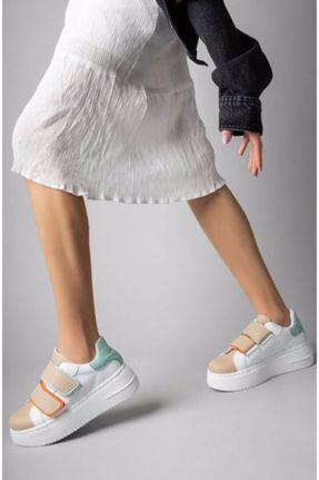 کفش اسنیکر سفید زنانه بند دار چرم مصنوعی کد 807539119
