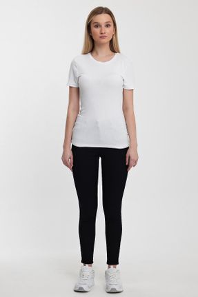 تی شرت سفید زنانه اسلیم فیت یقه گرد تکی پوشاک ورزشی کد 807543438