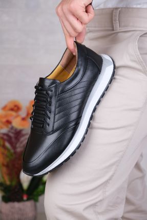کفش اسنیکر مشکی مردانه چرم طبیعی چرم طبیعی کد 808294752