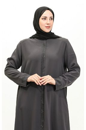 مانتو بلند حجاب طوسی زنانه مخلوط ویسکون Cansın - کد 808333836