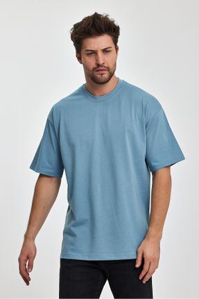 تی شرت آبی مردانه اورسایز یقه گرد تکی بیسیک کد 808184220