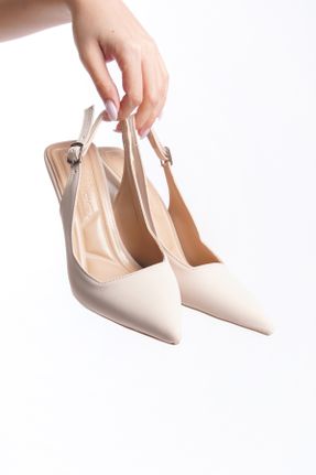 کفش پاشنه بلند کلاسیک بژ زنانه پاشنه نازک ساتن پاشنه متوسط ( 5 - 9 cm ) کد 808664275