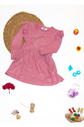لباس صورتی بچه گانه بافتنی بافت طرح گلدار رگولار آستین-بلند کد 808358704