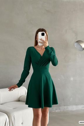 لباس سبز زنانه بافتنی کرپ گلوژ آستین-بلند کد 639936150