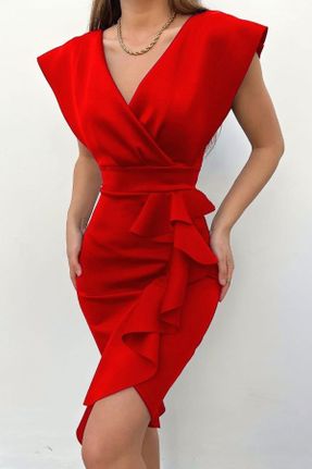 لباس قرمز زنانه بافتنی ویسکون رگولار بند دار کد 472823969