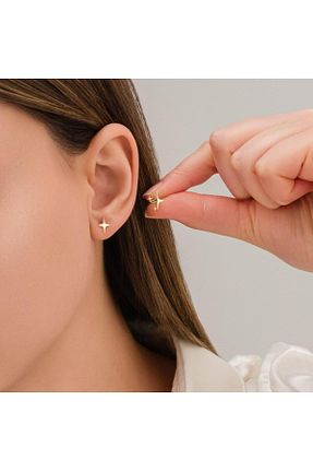 گوشواره استیل (فولاد) طلائی زنانه استیل ضد زنگ toptanhanem - کد 808482247