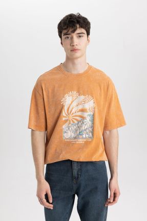 تی شرت نارنجی زنانه رگولار یقه گرد تکی کد 808485280