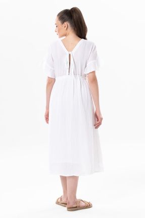 لباس سفید زنانه بافتنی رگولار آستین-کوتاه بیسیک کد 806617255