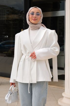 کت اسلامی سفید زنانه بلیزر پنبه - پلی استر کد 808145253