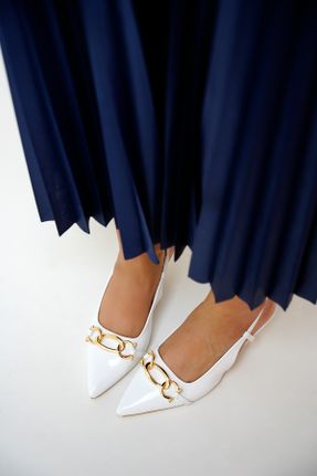 کفش پاشنه بلند کلاسیک سفید زنانه چرم لاکی پاشنه نازک پاشنه متوسط ( 5 - 9 cm ) کد 808184018