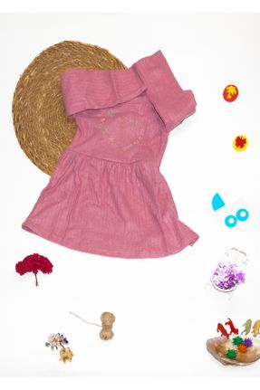 لباس صورتی بچه گانه بافتنی بافت طرح گلدار رگولار آستین-بلند کد 808358704
