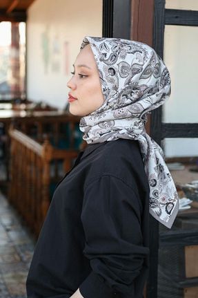روسری طوسی پنبه ای Hint İpek - کد 800925525