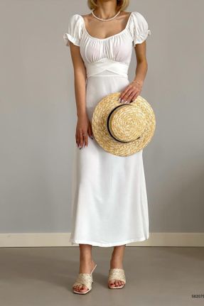 لباس سفید زنانه بافتنی پلی استر رگولار بند دار بیسیک کد 680466590