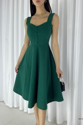 لباس سبز زنانه بافتنی کرپ رگولار بند دار کد 338877709