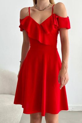 لباس قرمز زنانه بافتنی کرپ رگولار بند دار کد 322358470
