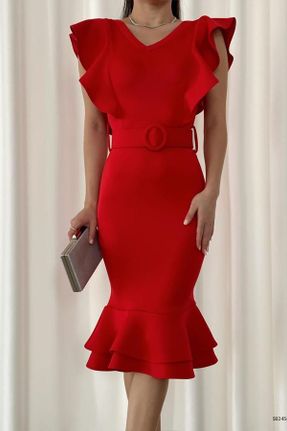لباس قرمز زنانه بافتنی پلی استر رگولار کد 746940972