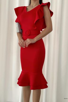 لباس قرمز زنانه بافتنی پلی استر رگولار کد 746940972