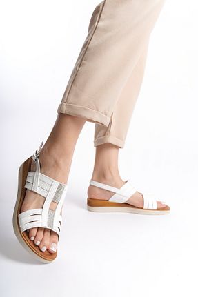 صندل سفید زنانه پاشنه تخت DAY MOON SHOES - کد 808462139
