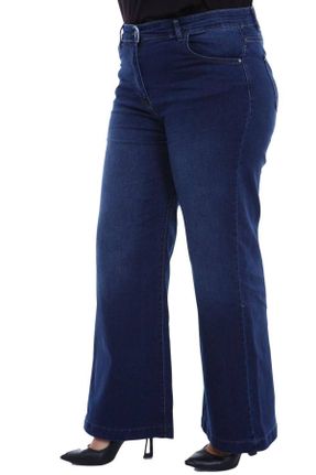شلوار آبی زنانه پنبه (نخی) جین پاچه راحت فاق بلند کد 118362856