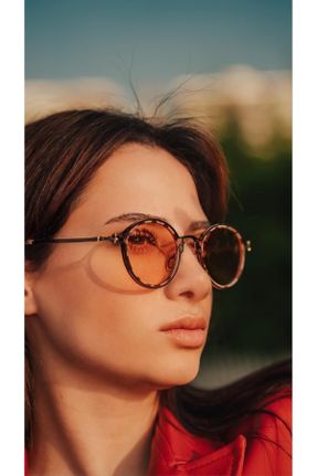 عینک آفتابی نارنجی زنانه 58 UV400 فلزی سایه روشن گرد کد 808689804