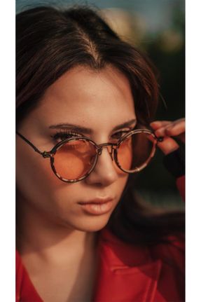 عینک آفتابی نارنجی زنانه 58 UV400 فلزی سایه روشن گرد کد 808689804