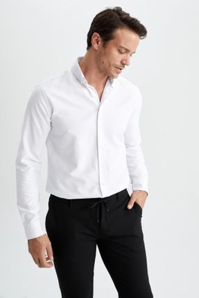 پیراهن سفید مردانه رگولار یقه پیراهنی پنبه (نخی) کد 747834989