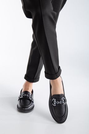 کفش لوفر مشکی زنانه چرم مصنوعی پاشنه کوتاه ( 4 - 1 cm ) کد 808339931
