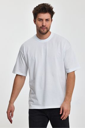 تی شرت سفید مردانه یقه گرد اورسایز تکی بیسیک کد 808178765