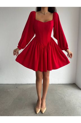 لباس مجلسی قرمز زنانه اسلیم یقه مربع بدون آستر کد 808668888